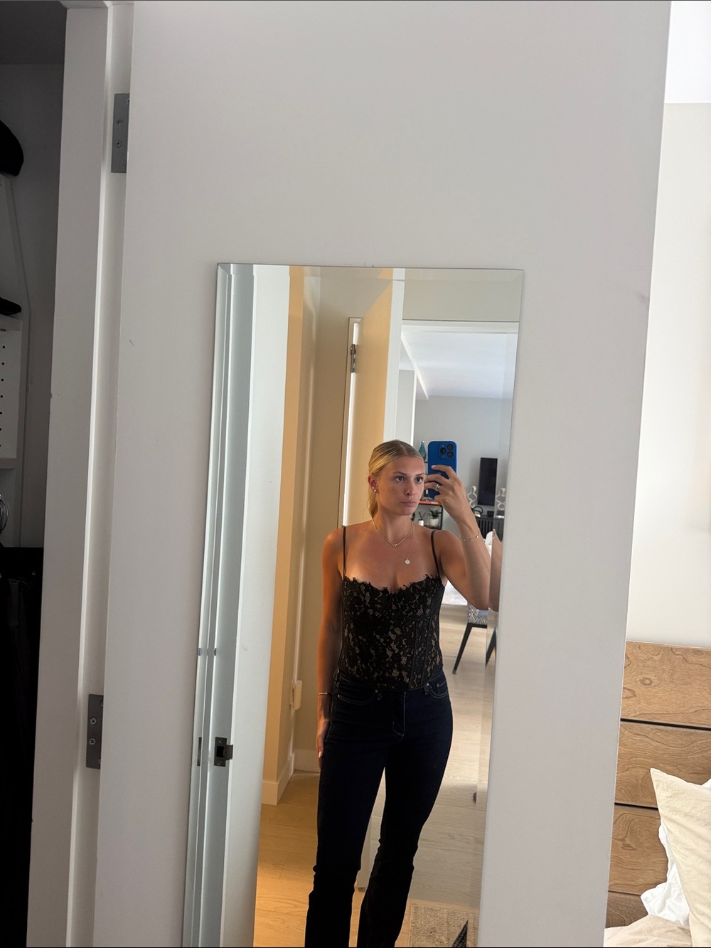 Black and nude lace corset